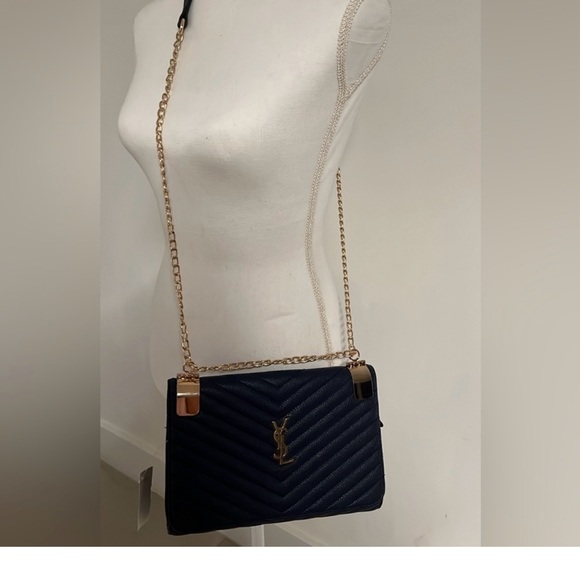 Yves Saint Laurent Blue and Gold Chevron Crossbody Bag - Picture 3 of 3